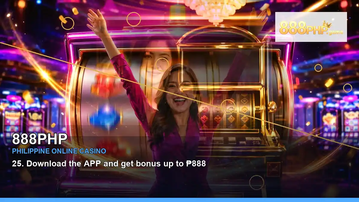 888PHP lounge VIP casino rewards featuring an adult Filipina casino host with a centered composition