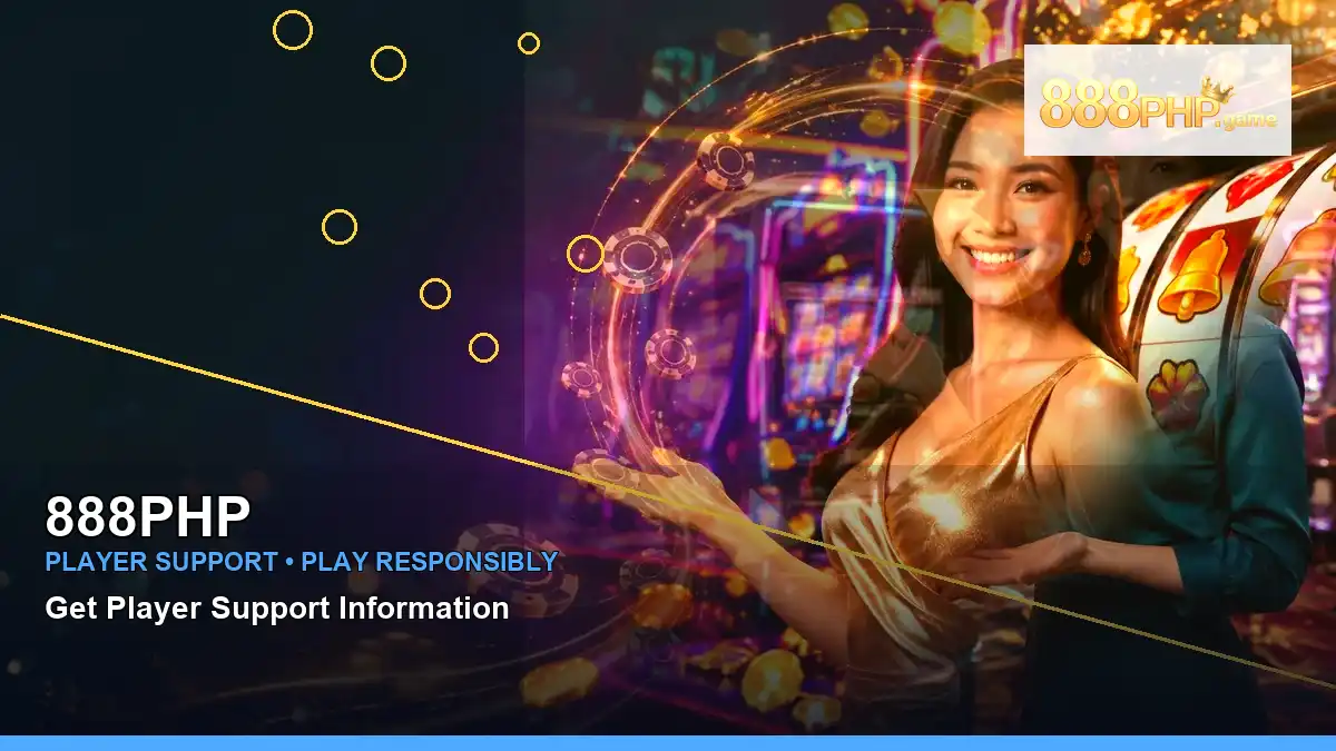 888PHP lucky reels online slot games featuring an adult Filipina casino host with a right-framed composition